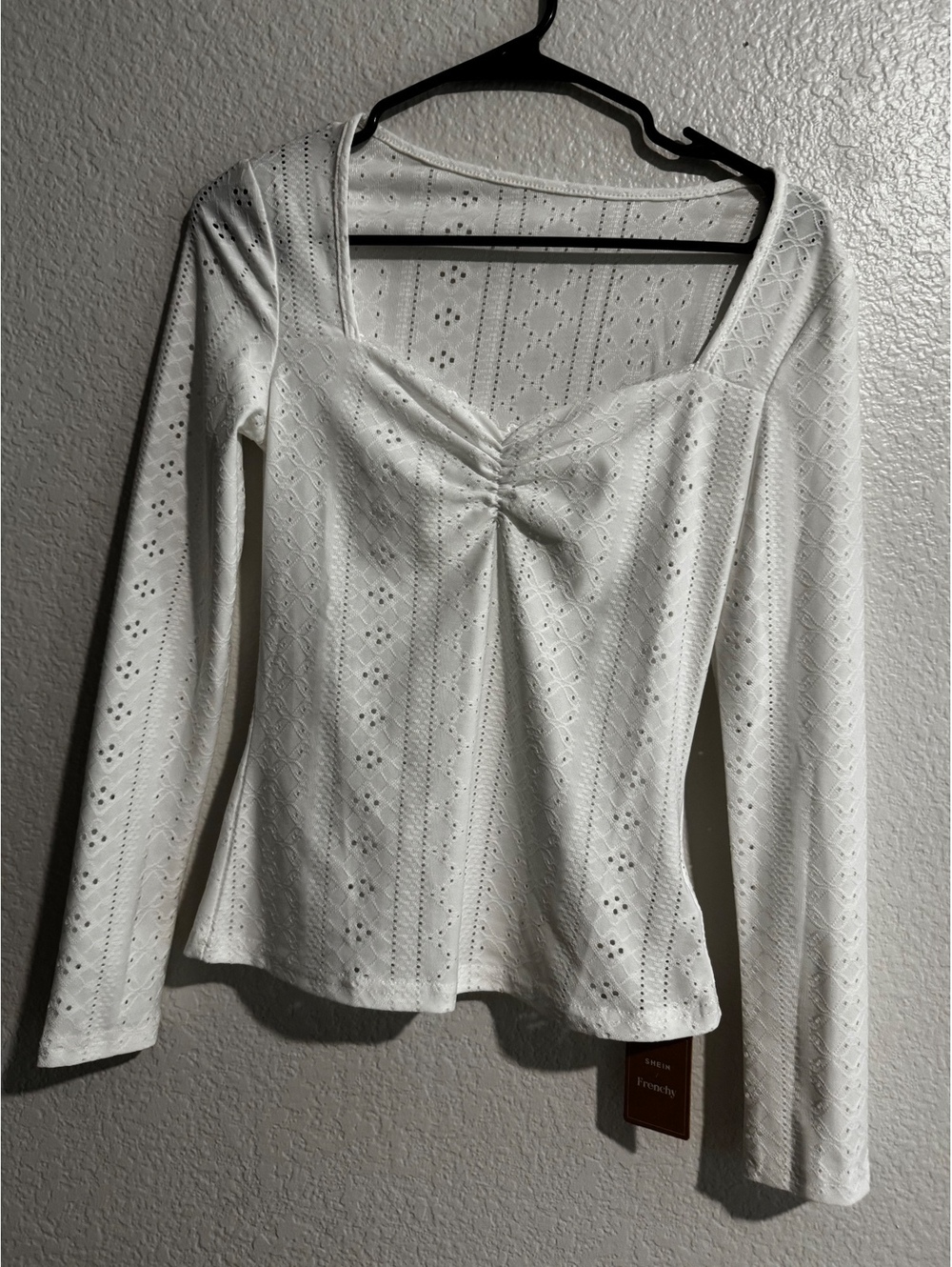 SHEIN Frenchy Women's White Long Sleeve Eyelet Top Small NWT
